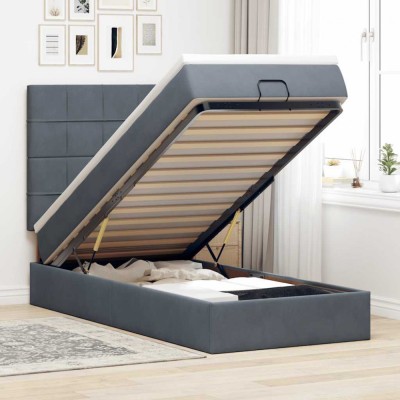 vidaXL Cadru de pat otoman cu saltele Gri &amp;icirc;nchis 90x200cm catifea 3313446 foto