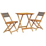 Cumpara ieftin Set mobilier bistro, 3 piese, gri, polipropilena si lemn masiv