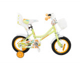 Bicicleta 14 inch cu roti ajutatoare si cosulet frontal Makani Norte Green