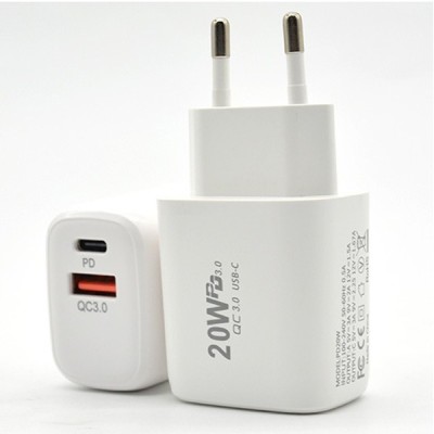 Incarcator Fast Charging pentru Telefon, Flippy, Dual Port USB-A si USB-C cu Cap de Incarcare Standard European, Power Delivery 20W Q.C 3.0, Alb foto