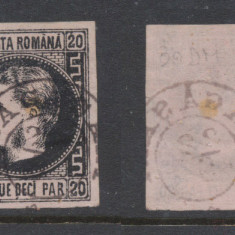 ROMANIA 1867 Carol I favoriti 20 Parale hartie subtire stampila rara Dragasani