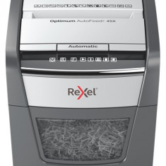 Distrugator Documente Automat Rexel Optimum 45x, P4, Cross-cut (confeti), 45 Coli, Cos 20l, Negru-g