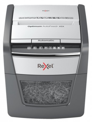 Distrugator Documente Automat Rexel Optimum 45x, P4, Cross-cut (confeti), 45 Coli, Cos 20l, Negru-g foto