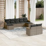 Gossi set canapele de gradina, 9 piese, cu perne, gri, poliratan