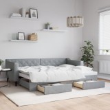 VidaXL Pat de zi cu extensie și sertare, gri deschis, 80x200 cm textil