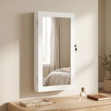 SONGMICS Dulap pentru bijuterii cu oglinda si incuietoare, montare pe perete, MDF si sticla, 55x10x67 cm, alb
