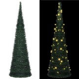 Cumpara ieftin Brad snur de Craciun artificial pop-up pre-iluminat verde 210cm