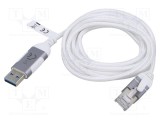 Cablu USB 3.0 RJ45 Goobay, 10m, alb, mufă A nichelată