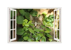 Sticker decorativ, Fereastra 3D, Pisica, 85 cm, 503STK