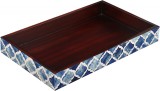 Tava decorativa Handicrafts, lemn/rasina, albastru/alb/maro, 25 x 15 cm