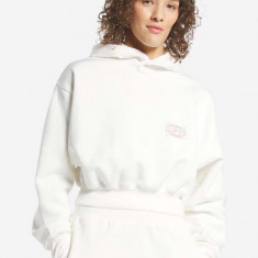 Reebok Classic bluză Good Vibes Hoodie femei, culoarea alb, cu glugă, cu imprimeu HT7845-white