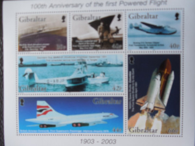 Bloc timbre aviatie avioane baloane dirijabile Gibraltar nestampilate foto