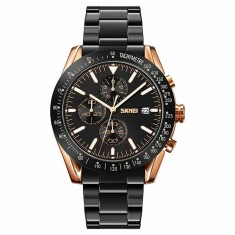 Ceas de barbati Skmei 9253 curea inox, afisaj data, chronograf Albastru