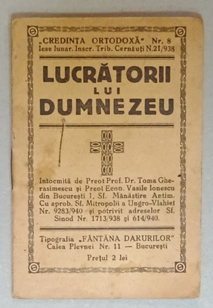 LUCRATORII LUI DUMNEZEU de TOMA GHERASIMESCU si VASILE IONESCU , 1940