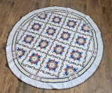 VECHE FATA DE MASA CIRCULARA DIN BUMBAC GROS CU MODEL CUSUT MANUAL IN CRUCIULIȚE