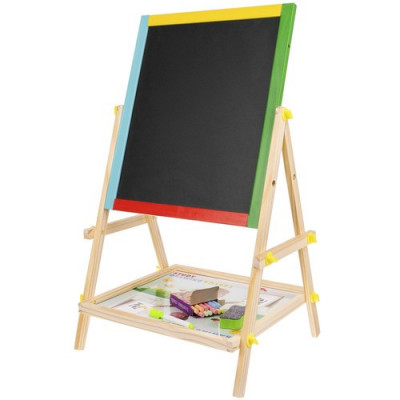 Tabla Educativa pentru Copii cu 2 Fete si Suport pentru Accesorii, Lemn, 65.5 x 40x 33 cm, Multicolor foto