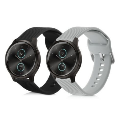 Set 2 curele pentru Garmin Vivomove 3/Vivomove Style/Vivomove Luxe, Kwmobile, Negru/Gri, Silicon, 58967.01 foto