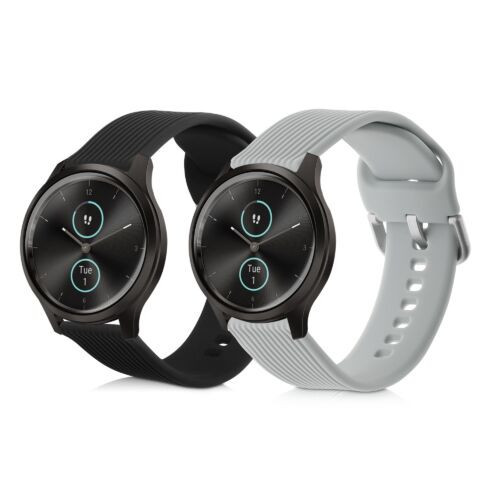 Set 2 curele pentru Garmin Vivomove 3/Vivomove Style/Vivomove Luxe, Kwmobile, Negru/Gri, Silicon, 58967.01