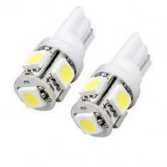 Set 2x Bec LED Auto T10 W5W 12V cu Lumina Alb Rece 6000K