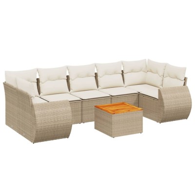Set canapele de gradina, 8 piese, cu perne, bej, poliratan foto