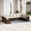 VidaXL Set de canapele pentru grădină cu pernă 10 pcs Maro Rattan poli 3345538
