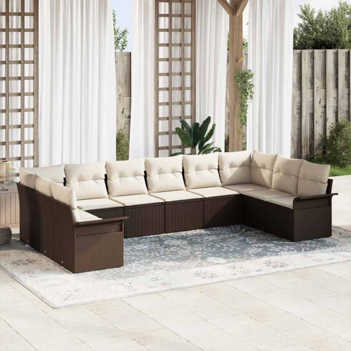 vidaXL Set de canapele pentru grădină cu pernă 10 pcs Maro Rattan poli 3345538