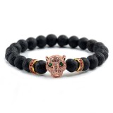 Bratara unisex leopard, BT134, Negru/Rose gold