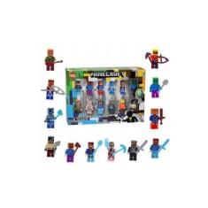 Set de 12 figurine Minecraft, inclusiv Steve Zombie, multicolor, 5 cm