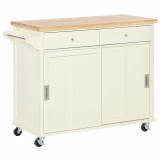 Insula de bucatarie HOMCOM cu sertare, dulap, suport prosoape, lemn si MDF, alb 110x49,5x89,5cm | Aosom Romania