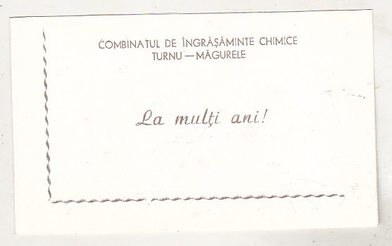 bnk cp Felicitare 30 Decembrie si Anul Nou 1978 Combinatul de Ingrasaminte Chimice Turnu Magurele