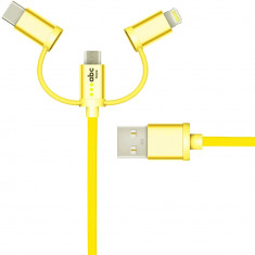 Cablu De Date 30 CM Universal, USB A La Lightning, Type C Si Micro-USB, Galben foto