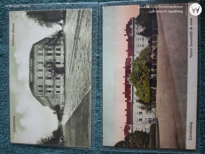 Regalitate Romania, grup doua carti postale Caransebesul Vechi, PAVILIONUL OFITERESC SI PALATUL COMUNITATII DE AVERE foto