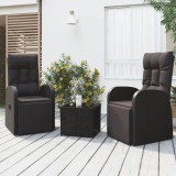 vidaXL Set șezlonguri grădină, 3 piese, negru, poliratan&amp;oțel