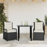 vidaXL Set mobilier de grădină cu perne, 3 piese, negru, poliratan 3262964
