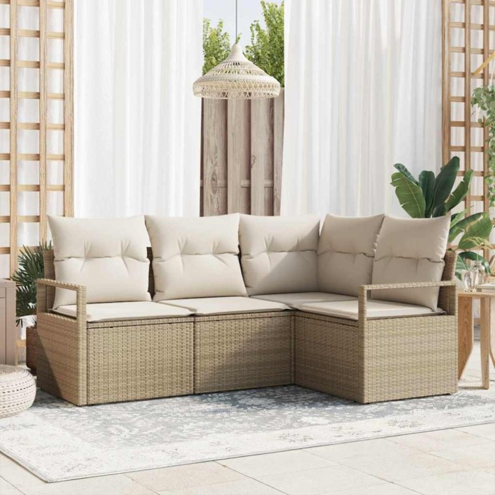 vidaXL Set de canapele pentru grădină 4 pcs Bej Rattan poli 3346361