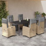 vidaXL Set mobilier pentru grădină, 7 piese, cu perne, bej, poliratan 3213028