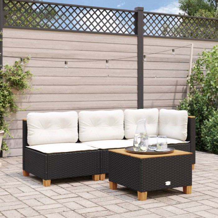 vidaXL Canapea de grădină fără cotiere, cu perne, negru, poliratan 365905