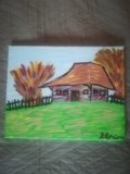 TABLOU PE PANZA CU SASIU NOU 24X30 CM CASA BATRANEASCA PRET 20 LEI PICTOR FLORIAN