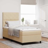 Cumpara ieftin Pat cu saltea cu arcuri și lumină LED crem 90x200 cm țesătură