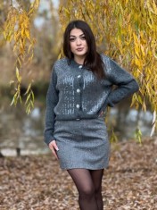 Jacheta dama gri cu paiete transparente