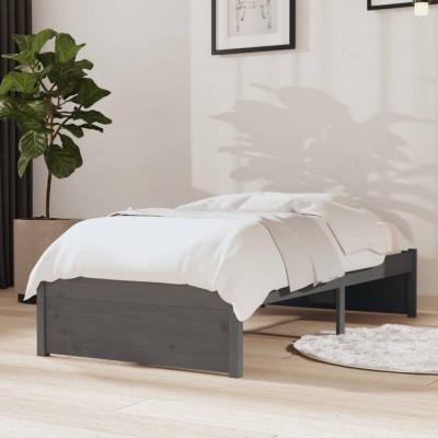 vidaXL Cadru de pat Small Single 2FT6, gri, 75x190 cm, lemn masiv foto