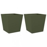 Cumpara ieftin Jardiniere gradina, 2 buc., verde masliniu, 40x40x40 cm, otel