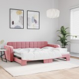Cumpara ieftin Pat de zi cu extensie, roz, 80x200 cm, catifea