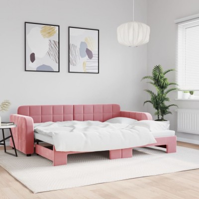 vidaXL Pat de zi cu extensie, roz, 80x200 cm, catifea 3196925 foto