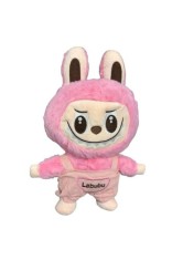 Jucărie de pluș LaBubu, moale și pufoasă, cu salopetă, roz, 35 cm