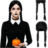 Peruca dama lunga cu codite &icirc;mpletite negre, 55 cm, Soulima