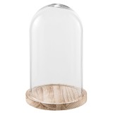 Platou decorativ lemn natur sticla transparenta 18x28 cm