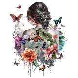 Cumpara ieftin Sticker decorativ, Fata, Fluturi si Flori, Multicolor, 70 cm, 1208STK-3