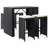 Cumpara ieftin Set de bar de exterior, 5 piese, negru, poliratan și sticlă