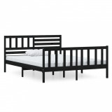 Cadru de pat Small Double 4FT, negru, 120x190 cm, lemn masiv